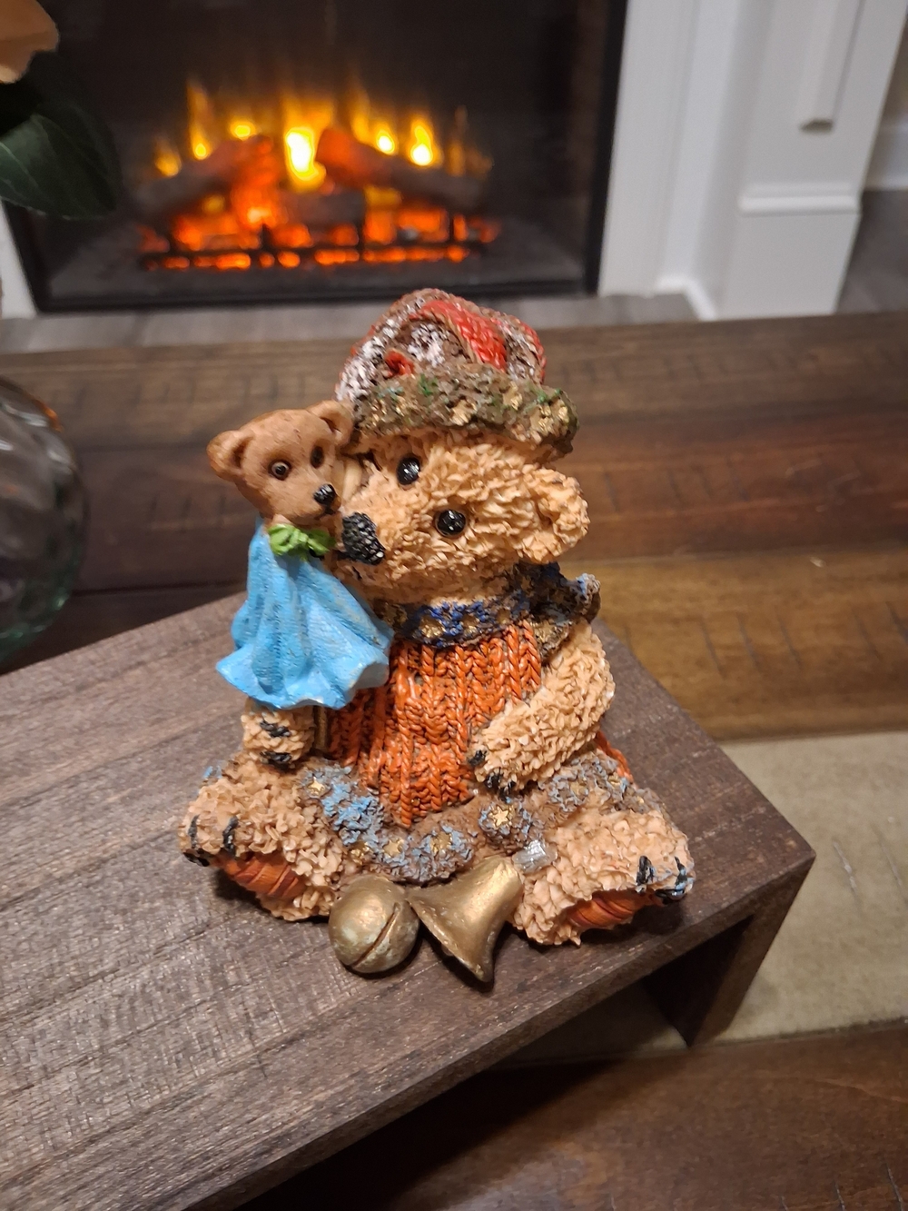 Teddy Bear Figurine Home Art - Tan and Orange Decorative Accent